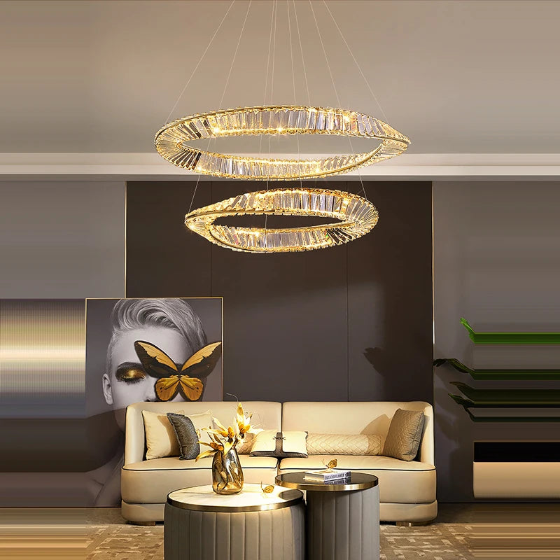 Dimmable gold and silver crystal LED chandelier