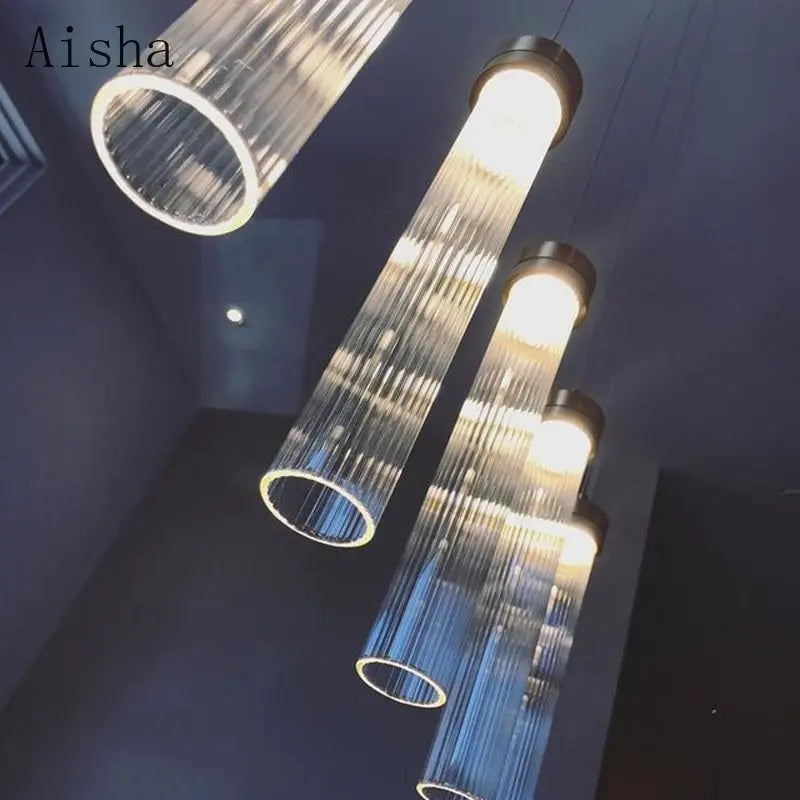 Nordic creative striped glass pendant light for modern lighting - vue 3 sur 9