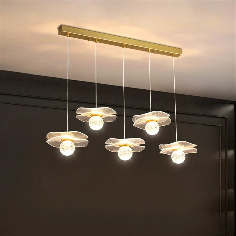 Modern acrylic and copper LED lotus leaf chandelier