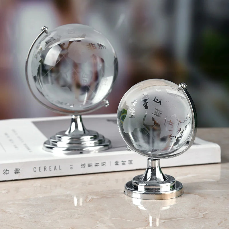 crystal globe with rotating stand geographic decoration