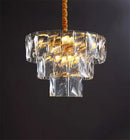 Round gold steel chandelier with crystal LED lighting
