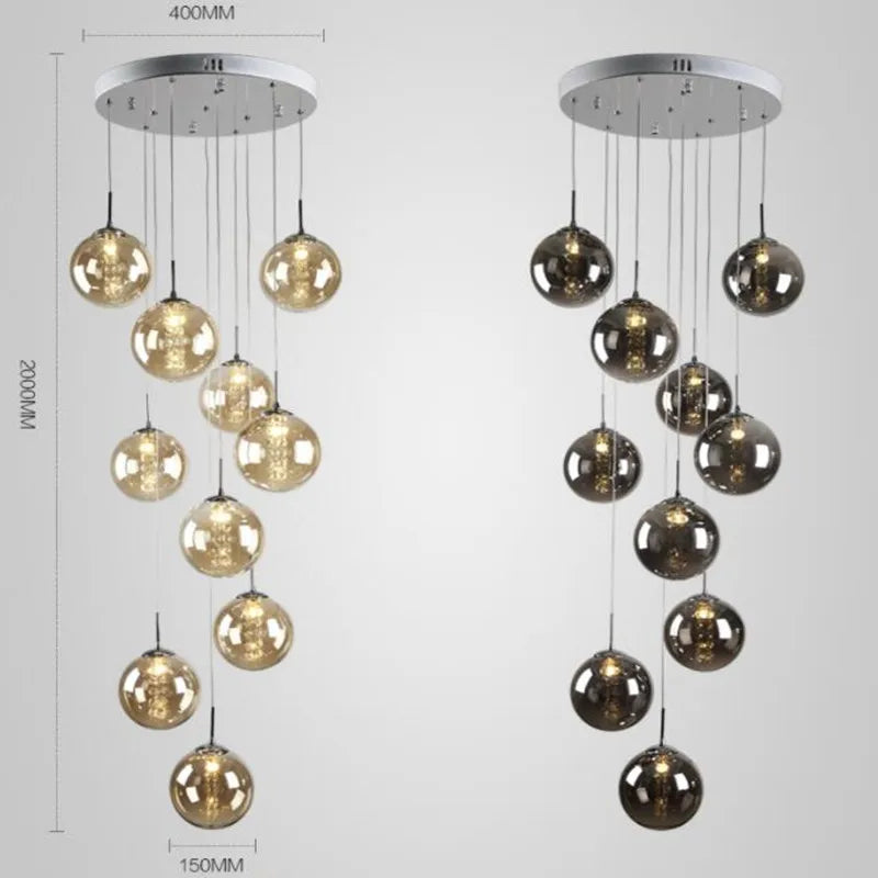 Modern glass pendant light for staircase with LED