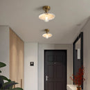 Nordic copper LED ceiling light with switch for bedroom, living room, stairway, ceramic mount - gold finish