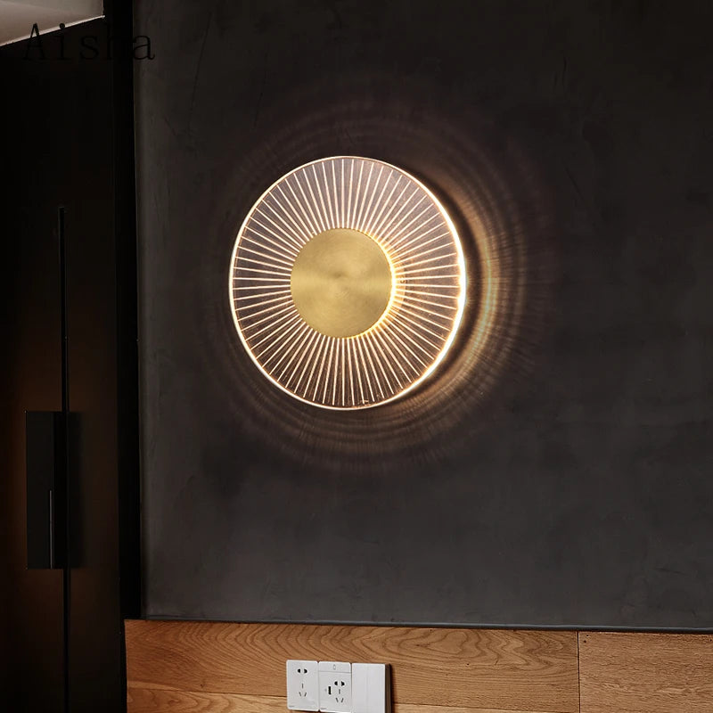 Creative round copper LED wall light for modern interiors