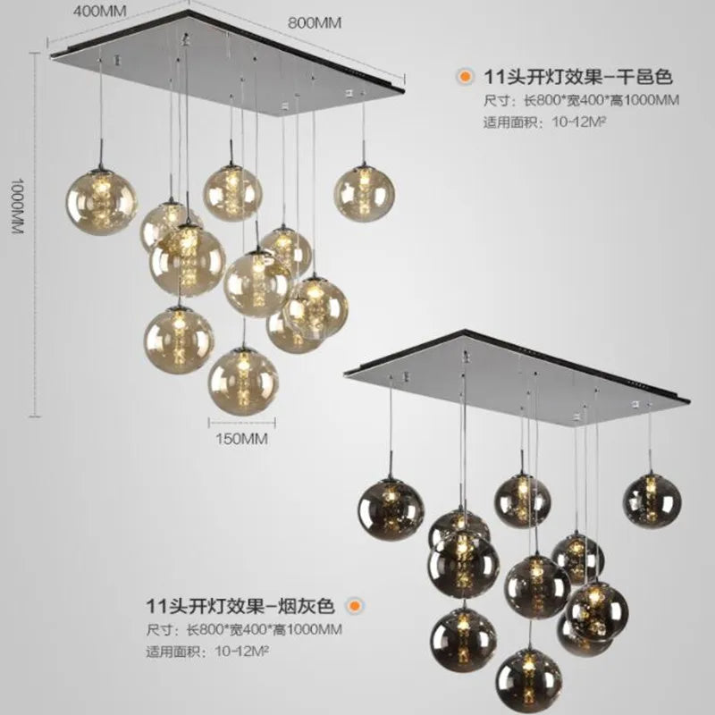 Modern glass pendant light for staircase with LED