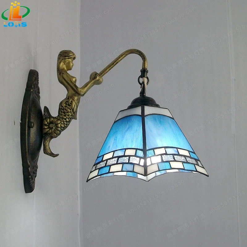 Mediterranean style mermaid wall light in decorative glass