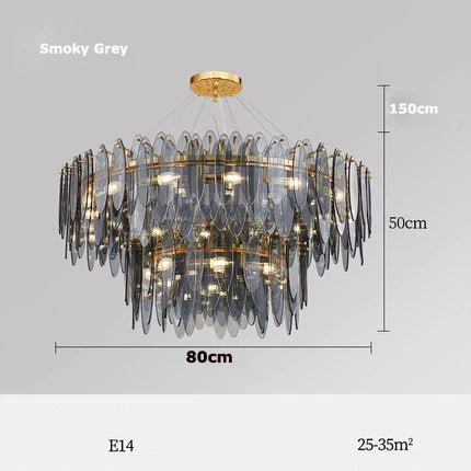 Art Deco LED chandelier in iron and glass with elegant design for modern lighting