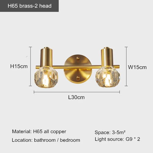 lampe frontale à led en cristal design moderne pour salle de bain - vue 9 sur 8