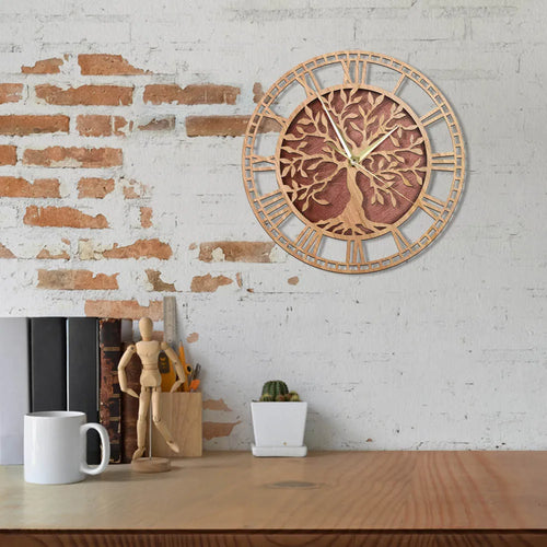 decorative and silent farmhouse style tree of life wooden wall clock - vue 6 sur 7