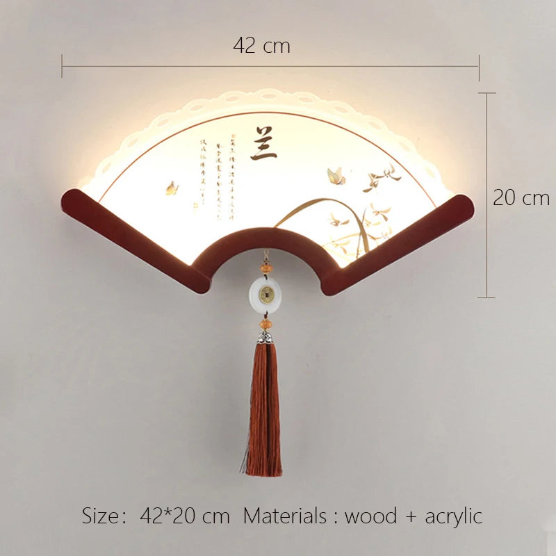 Decorative retro Asian design LED wooden fan wall light - vue 5 sur 18