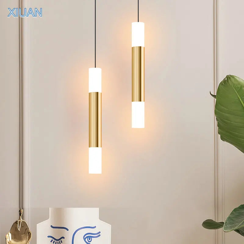 Modern art gold LED pendant light with long cable - vue 4 sur 26