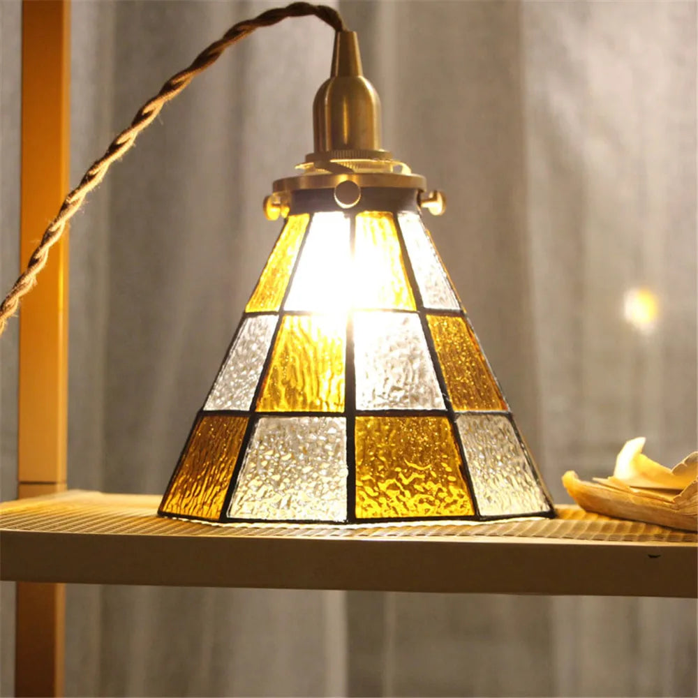 Vintage brass and glass pendant light for kitchen - vue 6 sur 6