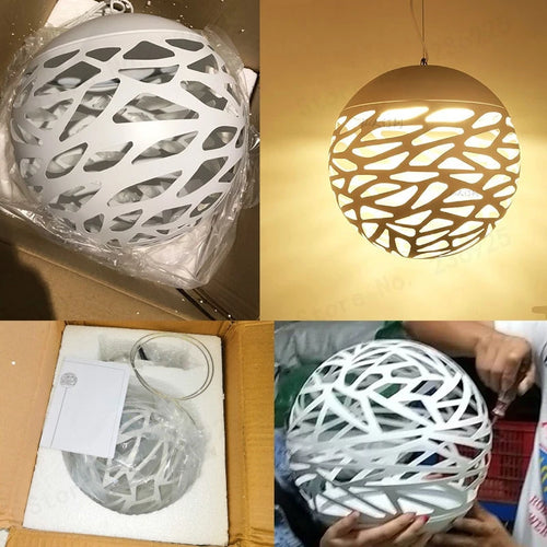 suspension led modernes avec abat-jour creux puzzles - vue 4 sur 6