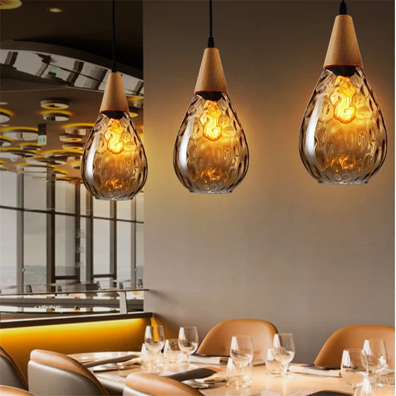 Nordic retro decorative water grain glass pendant light