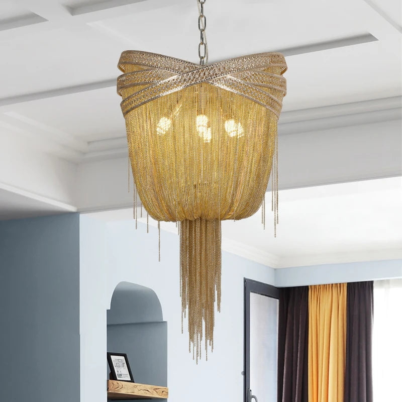 lustre à pampilles en aluminium design industriel à led - vue 3 sur 9