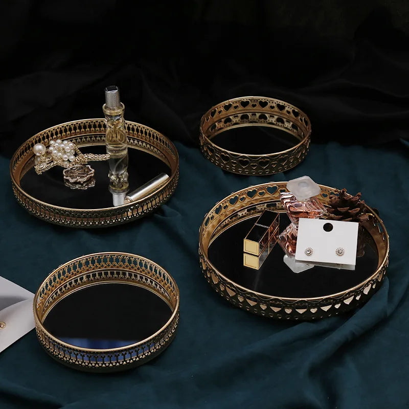 Luxury iron and mirror jewellery storage tray