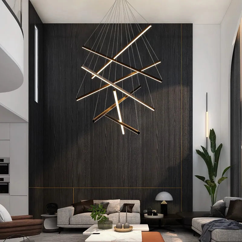 Modern rectangular designer chandelier for hallway and staircase - vue 3 sur 10