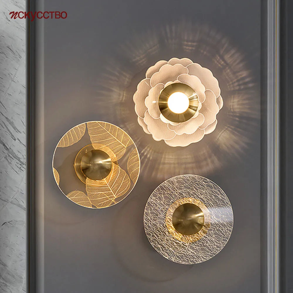 Modern LED wall light with interchangeable floral design for interior decor