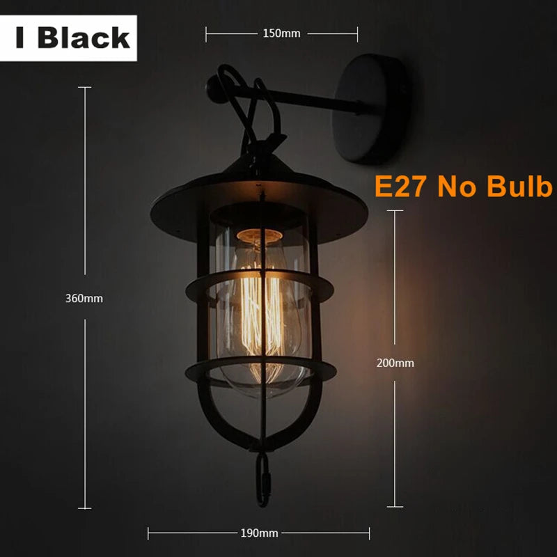 Rustic vintage iron LED wall light for indoor and outdoor use