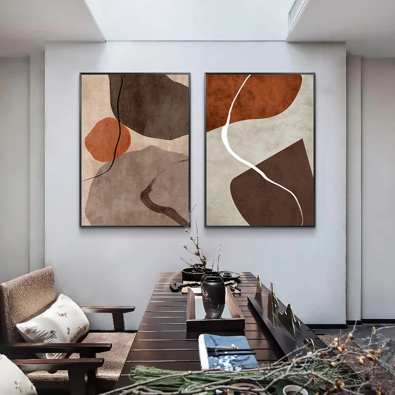 Modern abstract wall painting in minimalist geometric blocks - vue 3 sur 9