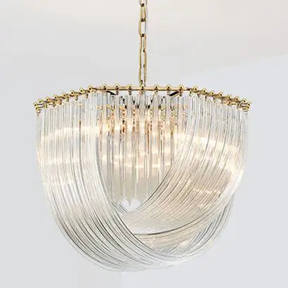Post-modern gold or chrome LED E14 pendant chandelier with round glass shade - vue 8 sur 7