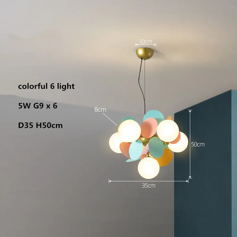Colourful acrylic glass globe LED chandelier for children - vue 13 sur 24