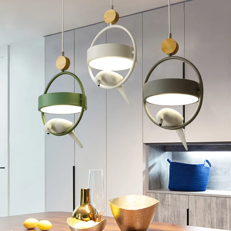 Modern wooden LED pendant light with Nordic bird design