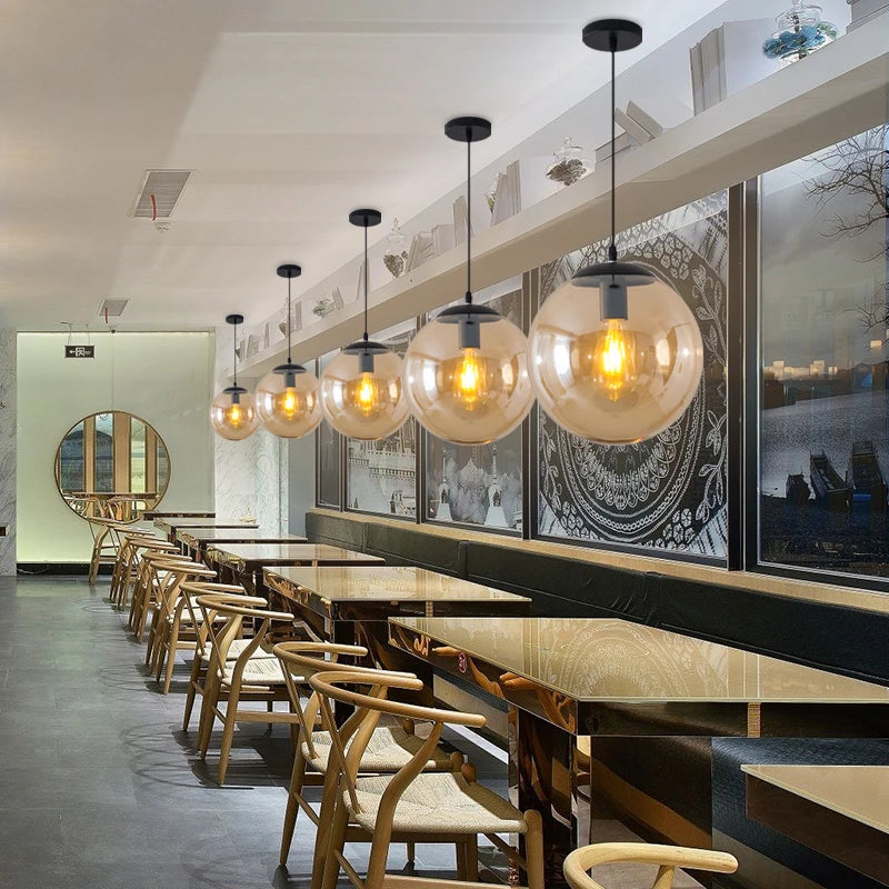 Glass ball pendant light retro loft industrial LED suspension