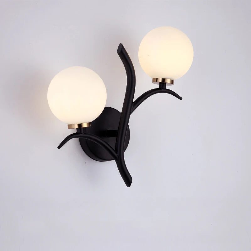 Nordic metal LED wall lamp with golden glass ball, postmodern loft cafe style