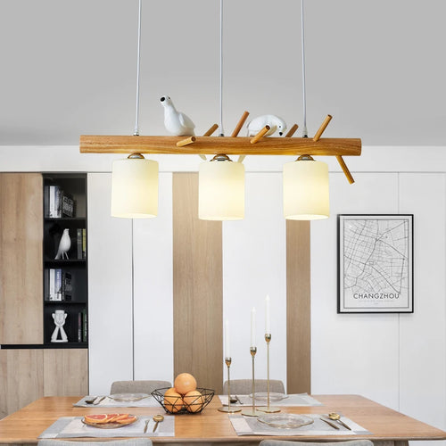 Nordic wooden bird LED table lamp with pendant - vue 5 sur 7