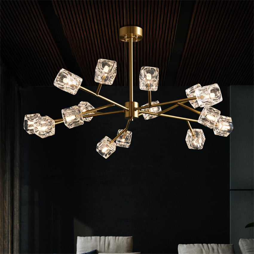 Led ice cube chandelier gold copper industrial nordic lighting