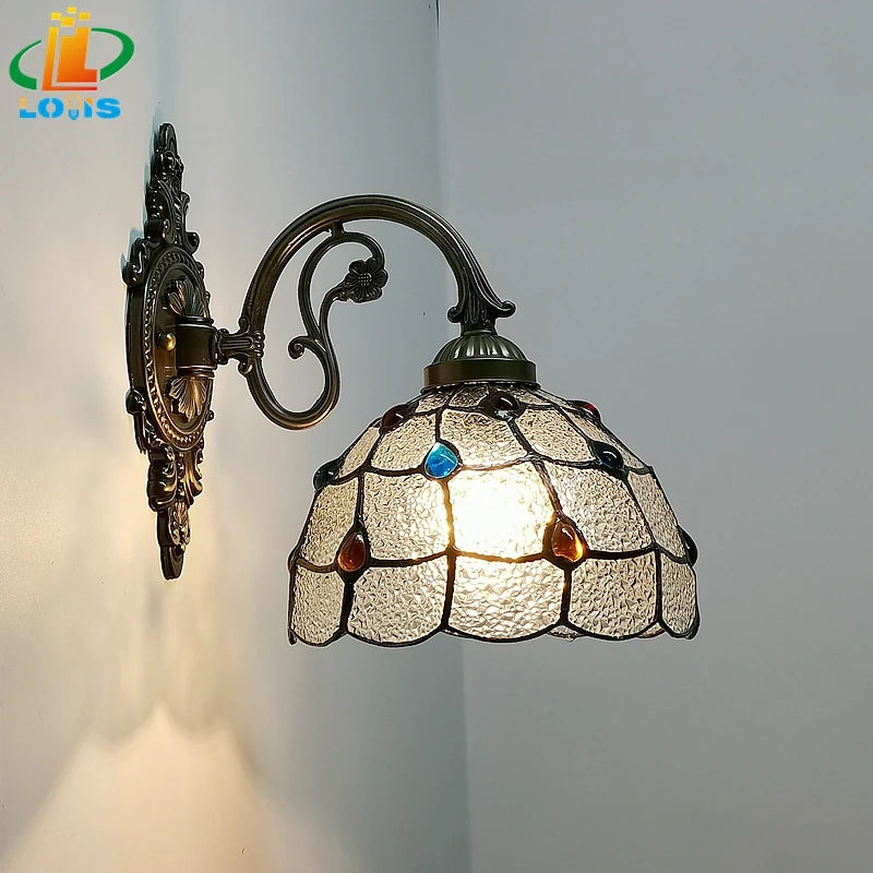 Nordic peacock tail tiffany style wall light