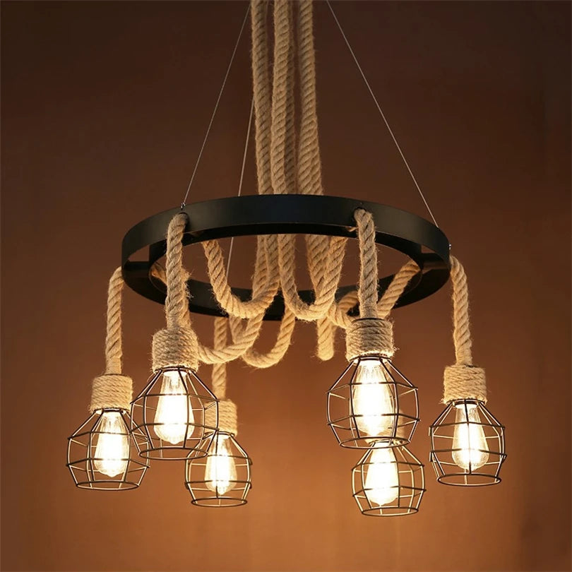 Vintage hemp rope pendant light for restaurant, café and bar