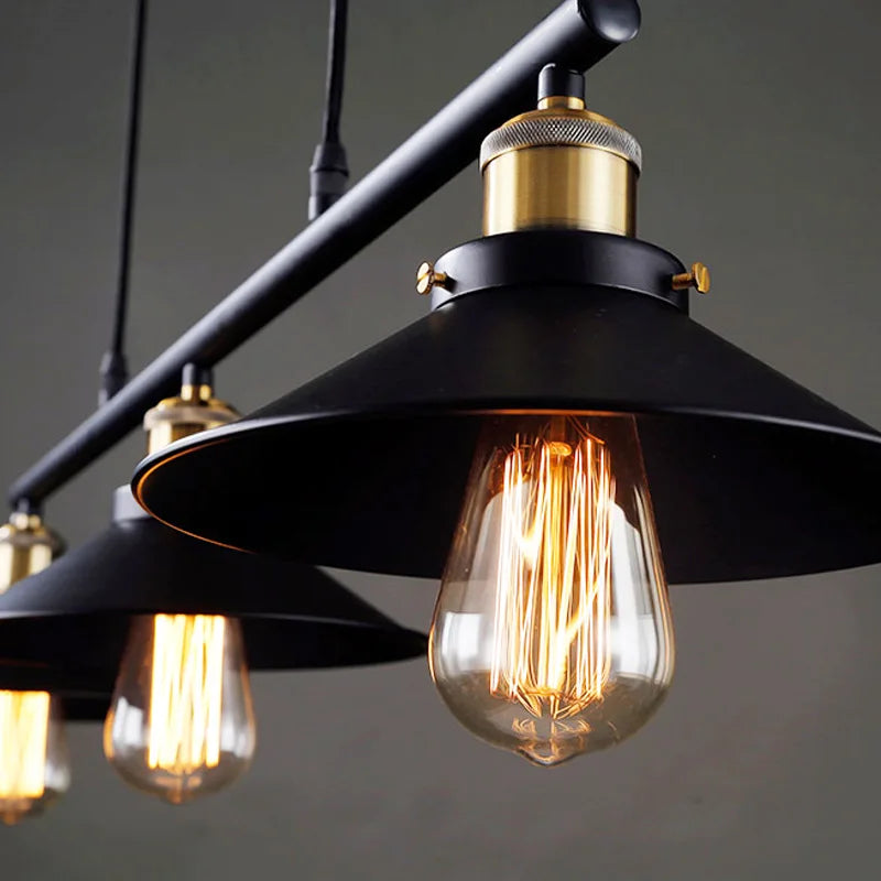 Vintage industrial 3-head iron pulley pendant light - vue 3 sur 8