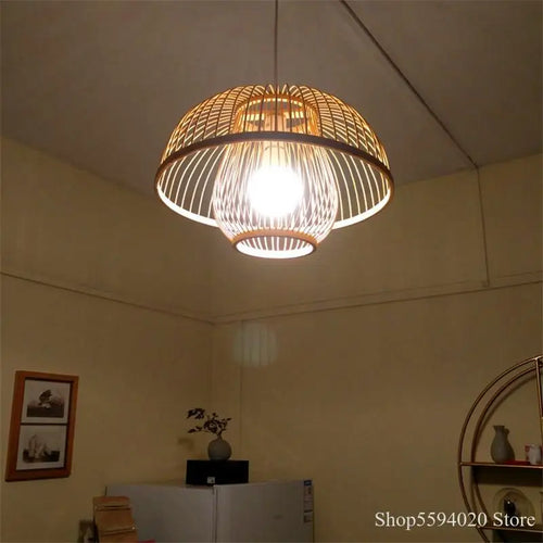 Chinese wooden pendant light with LED design for Japanese restaurant - vue 5 sur 14