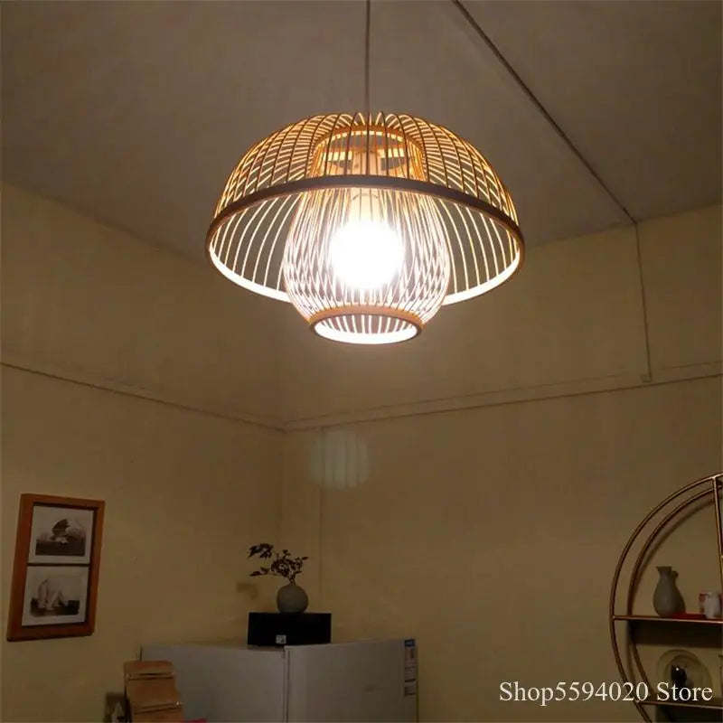 Chinese wooden pendant light with LED design for Japanese restaurant - vue 5 sur 14