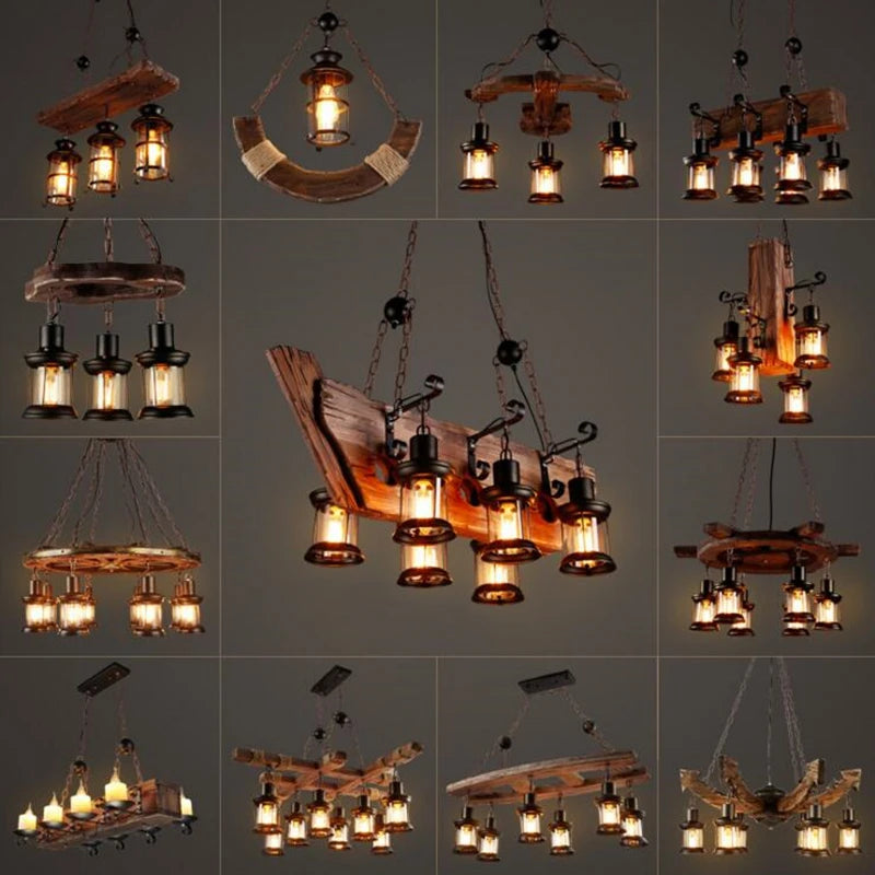 Vintage solid wood LED chandelier for decorative lofts