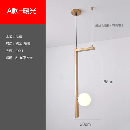Modern iron and glass pendant light for interior decoration