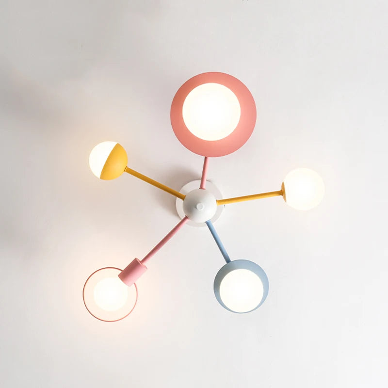 Nordic children's chandelier with glass shade and cartoon LED - vue 4 sur 6