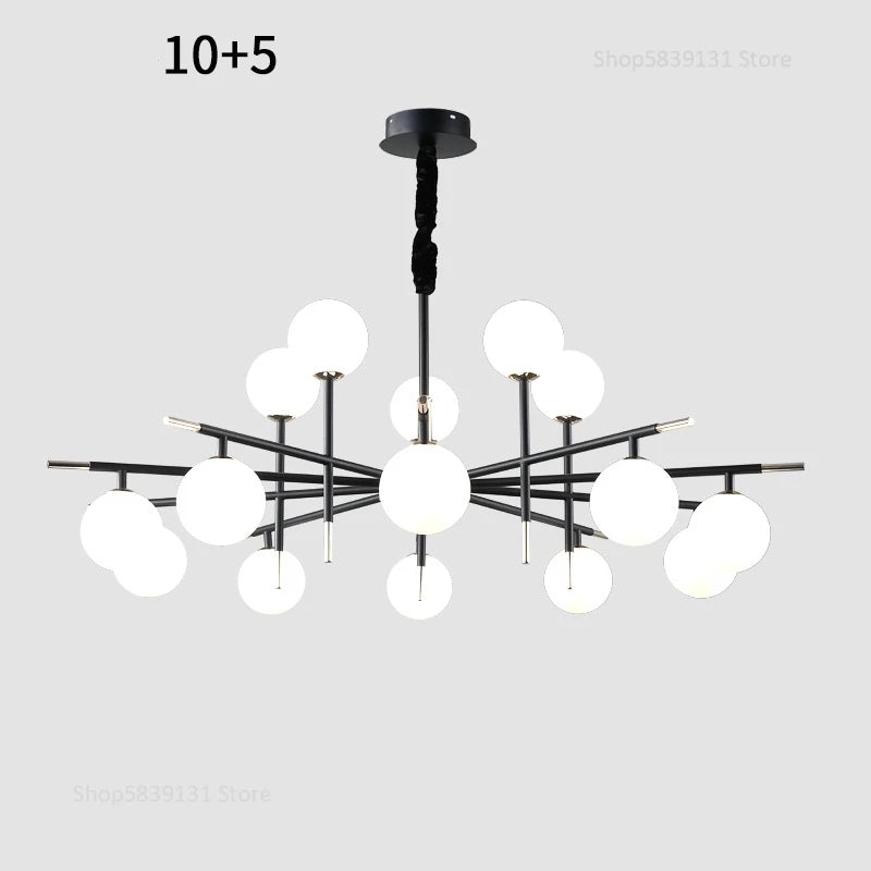 Nordic iron chandelier with LED glass balls for restaurant - vue 19 sur 20