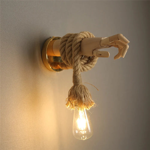 Creative retro industrial style hemp rope wall light - vue 4 sur 8