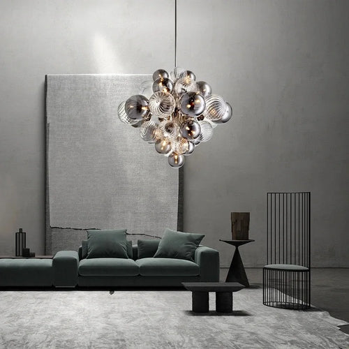 Nordic glass globe chandelier with LED lighting - vue 6 sur 10