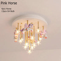 Cute resin horse and paper crane LED children's ceiling light