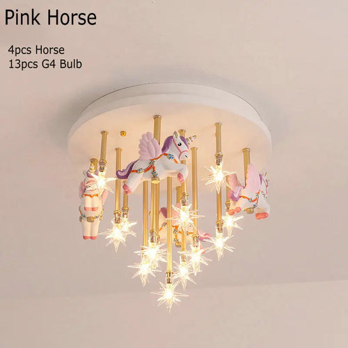 Cute resin horse and paper crane LED children's ceiling light