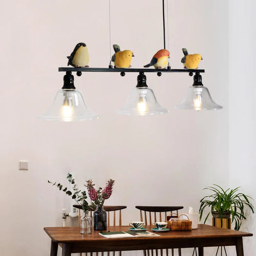 Nordic iron, glass and resin chandelier with decorative bird - vue 2 sur 7
