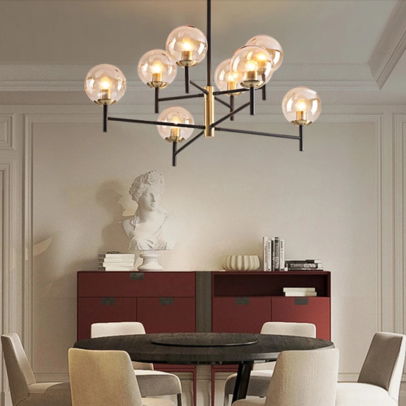 Nordic industrial 6-light glass bubble chandelier - vue 4 sur 14