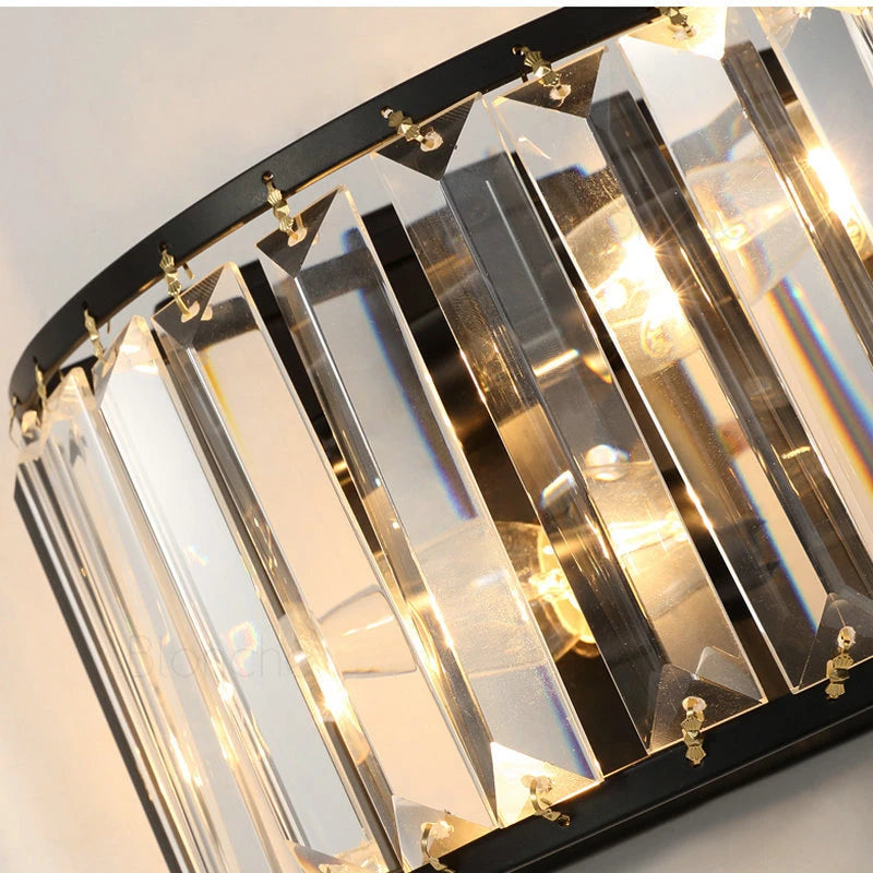 Modern glass and black metal double head wall light - vue 3 sur 7
