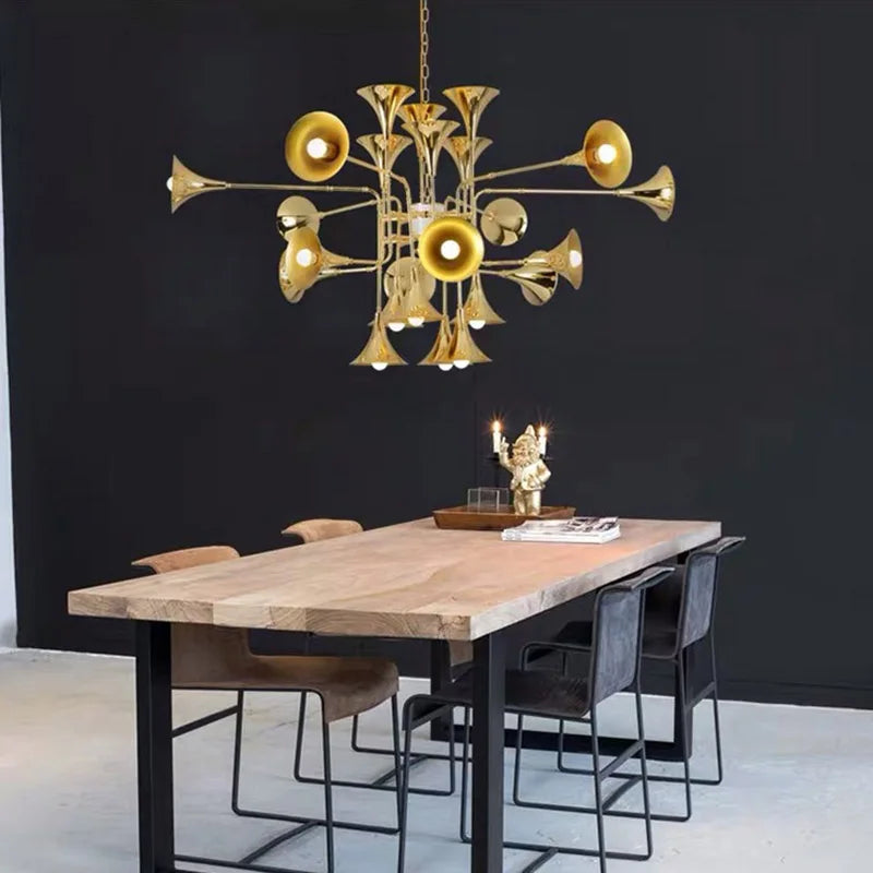 Modern gold horn pendant light for musical lighting - vue 5 sur 9