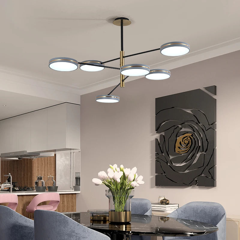 Modern LED chandelier with pipe design for indoor decoration - vue 3 sur 10