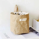 Jute, cotton and linen storage basket with handle